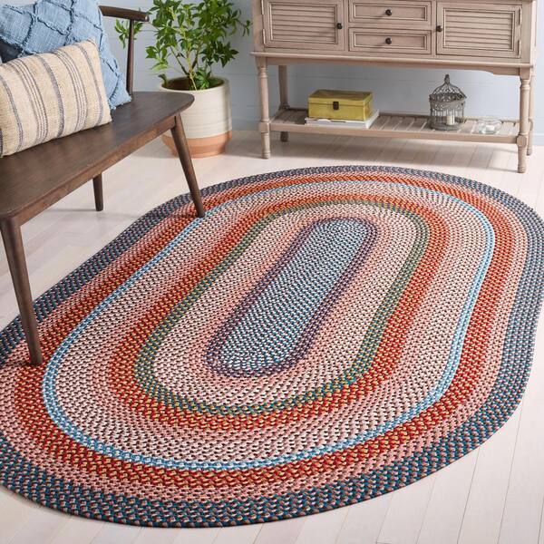 Braided 4 x 6 Rust/Multi Basket Weave Washable Oval Rug