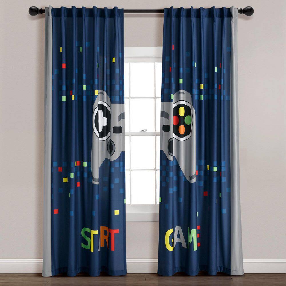 Navy Polyester Video Game Blackout Window Panels for Kids