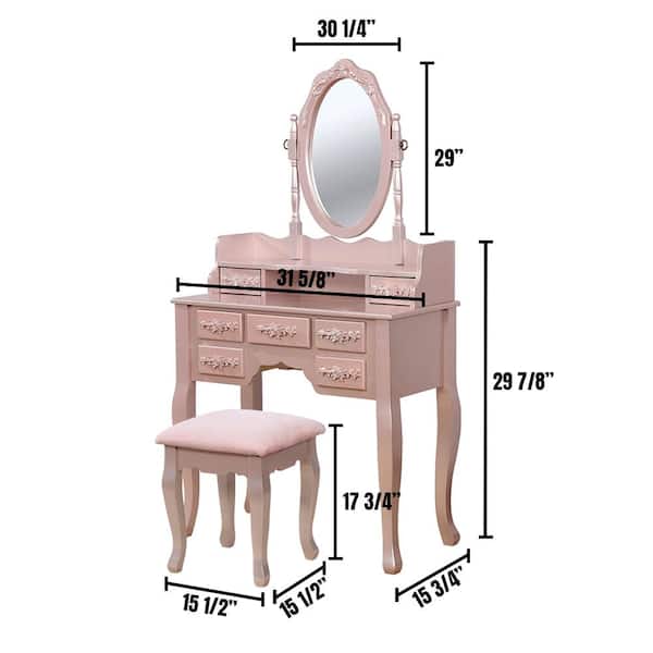 William S Home Furnishing Harriet Rose Gold Vanity Table With 1 Padded Stool And 7 Storage Drawers Cm Dk6845rg The Depot William S Home Furnishing Harriet Rose, Rose Gold Vanity Stool