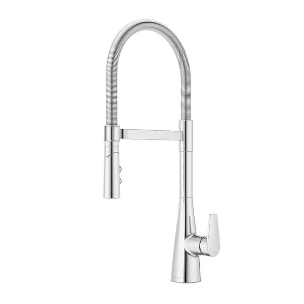 Ashbourne 1-Handle 22.25 in. H Pull Down Sprayer Kitchen Faucet with 360° Spout Swivel in Polished Chrome