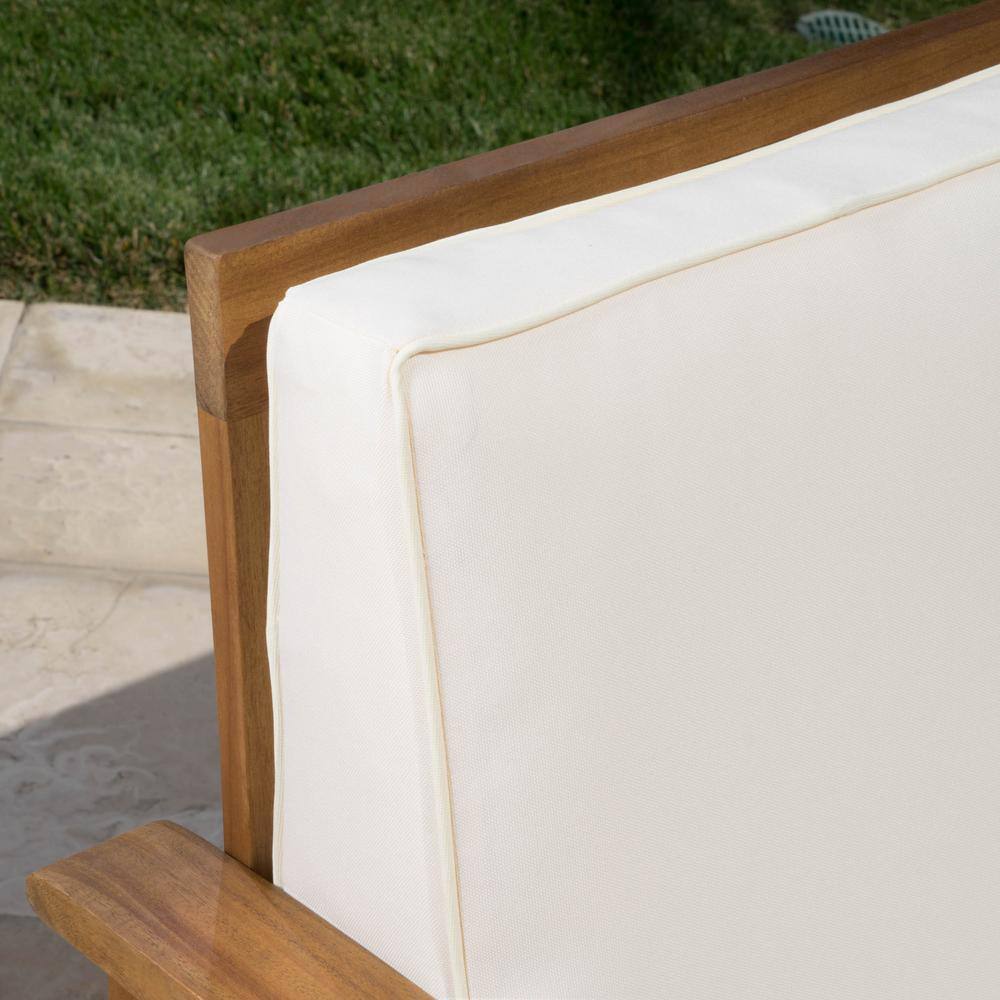 Teak Brown 3-Piece Outdoor Chat Set with Cream Cushions