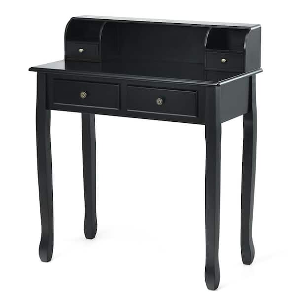 Costway 31.5 in. Black Rectangle Wood 4-Drawer Writing Desk