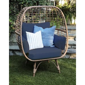 Juniper 1-Piece Stationary Wicker Outdoor Egg Lounge Chair with Sunbrella Spectrum Indigo Cushion