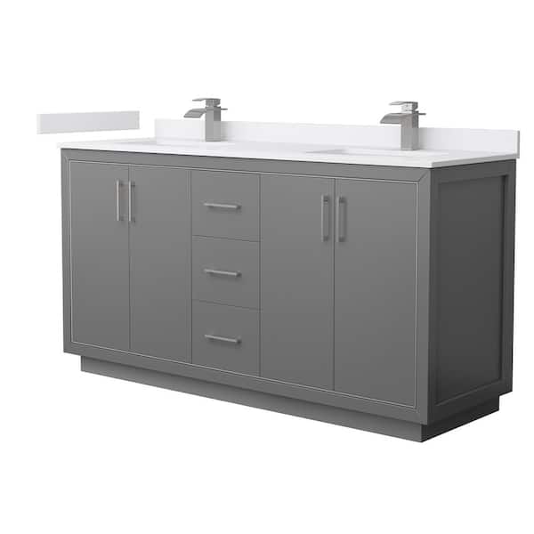 Wyndham Collection Icon 66 in. W x 22 in. D x 35 in. H Double Bath Vanity in Dark Gray with White Cultured Marble Top