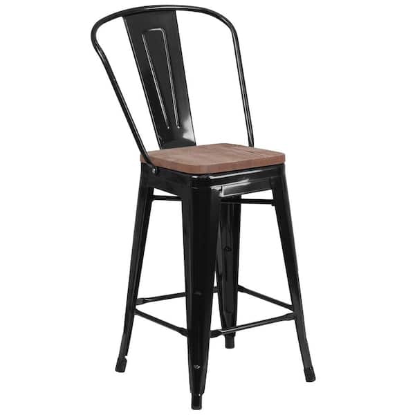 Flash Furniture 24.25 in. Black Metal Bar Stool