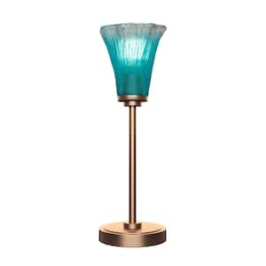 Quincy 18.75 in. New Age Brass Accent Lamp with Teal Crystal Glass Shade