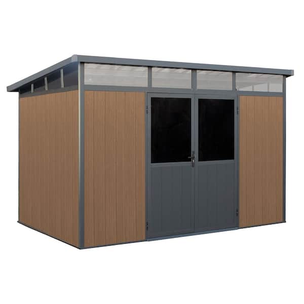 Leisure Season 11 ft. x 7 ft. Wood Plastic Composite Heavy-Duty Storage Shed - Pent Roof and Double Doors Brown Color (77 sq. ft.)