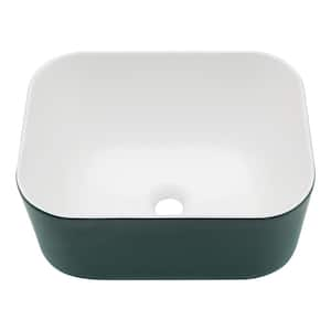 16 in . Green Rectangular Countertop Vessel Sink Single Bowl in Porcelain Ceramic for Bathroom