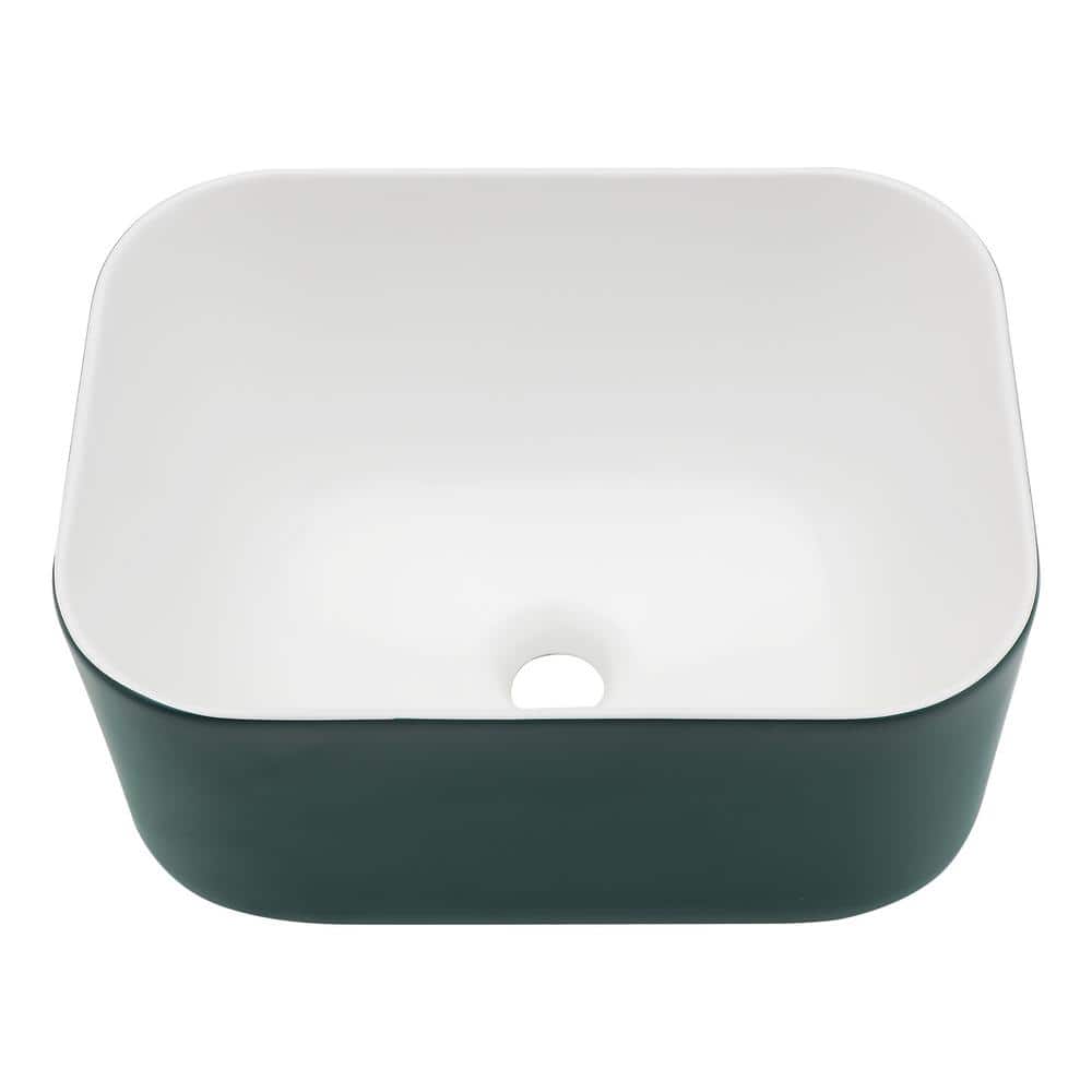16 in. Green Rectangular Countertop Vessel Sink Single Bowl in Porcelain Ce