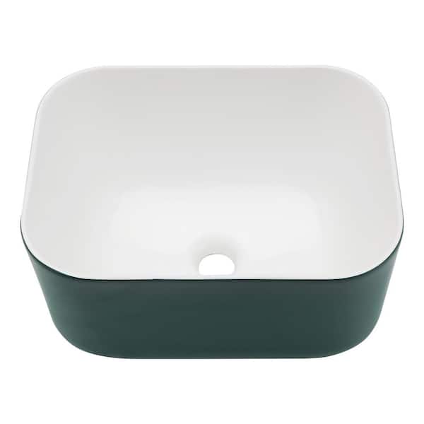 Unbranded 16 in. Green Rectangular Countertop Vessel Sink Single Bowl in Porcelain Ceramic for Bathroom