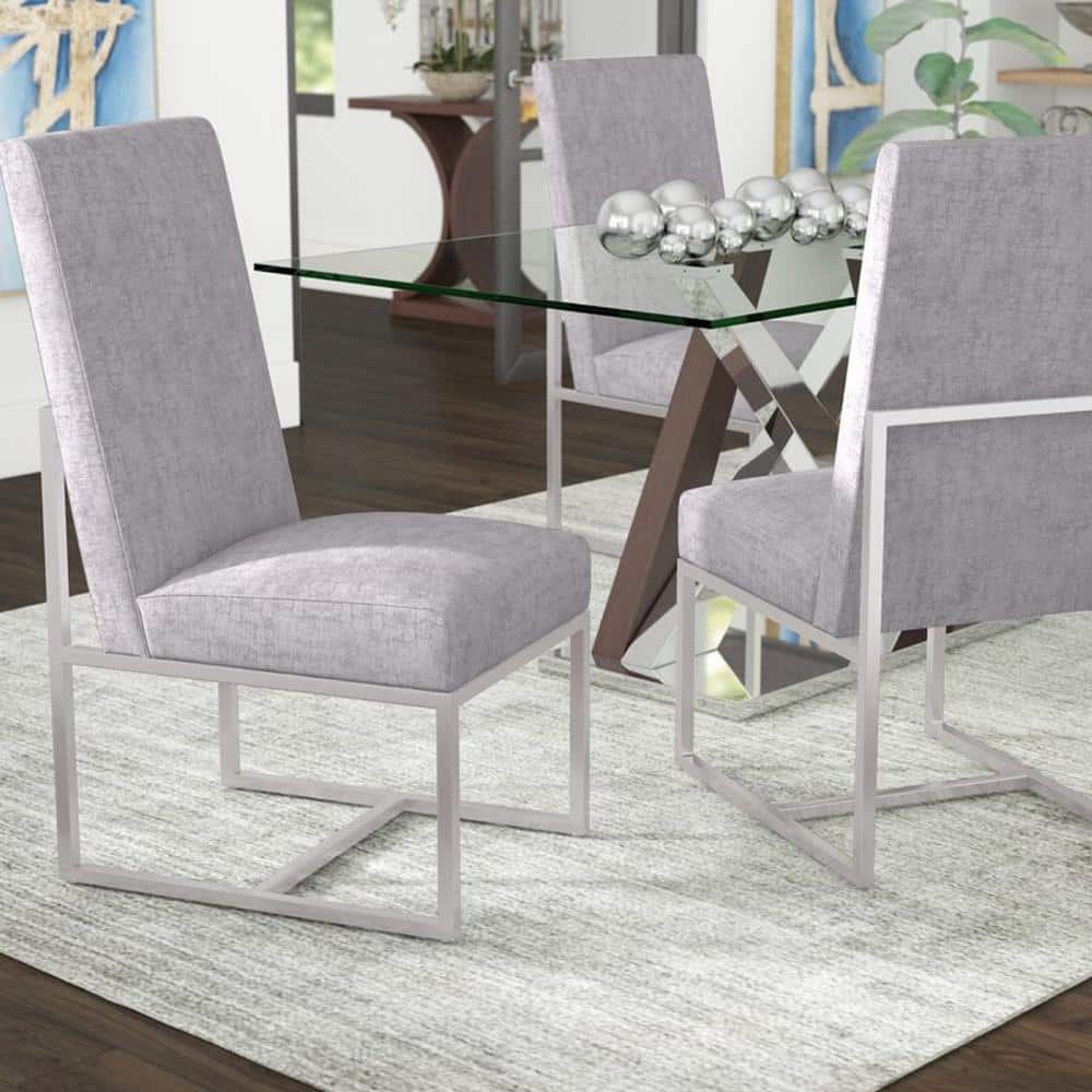 Sleek Gray Velvet Parsons High-Back Arm Chair with Metal Base
