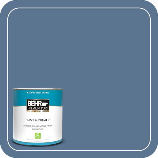 BEHR PREMIUM PLUS 1 qt. #PPU14-18 Laguna Blue Satin Enamel Low Odor Interior Paint & Primer