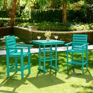 3-Piece Plastic Table Indoor/Outdoor Bistro Set and Bistro Chairs Patio Seating, Lake Water Blue