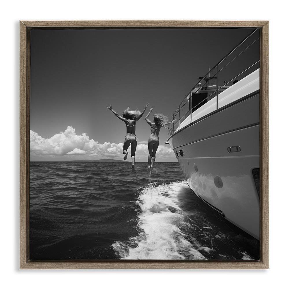 Jumping Into Ocean by LSR Design Studio Brown Floater Frame People Graphic Art Print 18 in. x 18 in. price history on PriceWatchPro