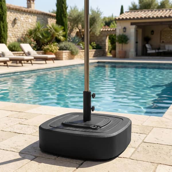 110 lbs patio umbrella base Outsunny Patio Umbrella Base Outdoor Umbrella Stand with Wheels for 1.5 inch/1.9 inch Umbrella Poles, Black