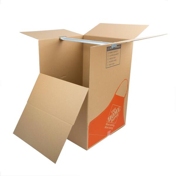 The Home Depot Wardrobe Moving Box With Metal Hanging Bar And Handles 24 In L X 24 In W X 34 In D 1001007 The Home Depot