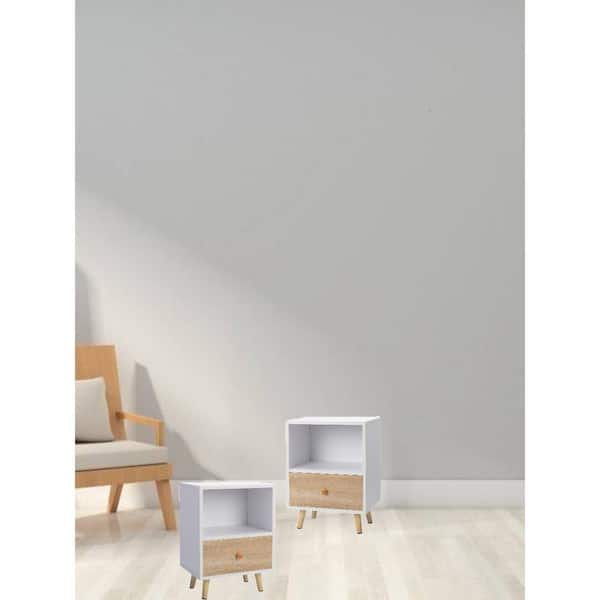 VERYKE White Nightstand Modern Short Foot Bedside Table Drawer and Storing Shelf 21.38 in. x 11.89 in. x 15.87 in. (Set of 2)