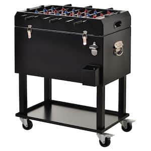 68QT Patio Serving Cart with Ice Chest, Foosball Table Top, Party Bar Cold Drink Rolling Cart on Wheels with Tray Shelf