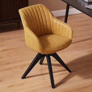 Arthur Mocha Faux Leather Mid-Century Modern Swivel Accent Arm Chair with Wood Legs