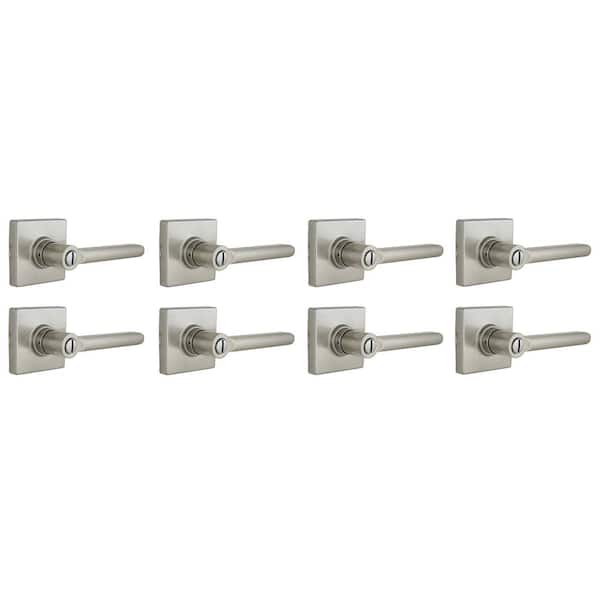 Tonebridge Satin Nickel Bed/Bath Door Lever with Square Rose 8-Pack
