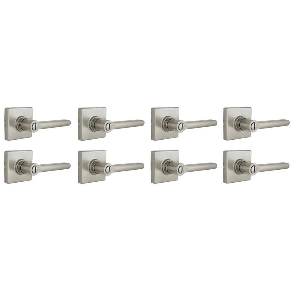 Tonebridge Satin Nickel Bed/Bath Door Lever with Square Rose 8-Pack
