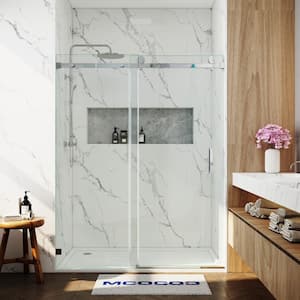56-60.5 in. W x 76 in. H Single Sliding Frameless Smooth Sliding Shower Door in Chrome with 3/8 in. Clear Glass