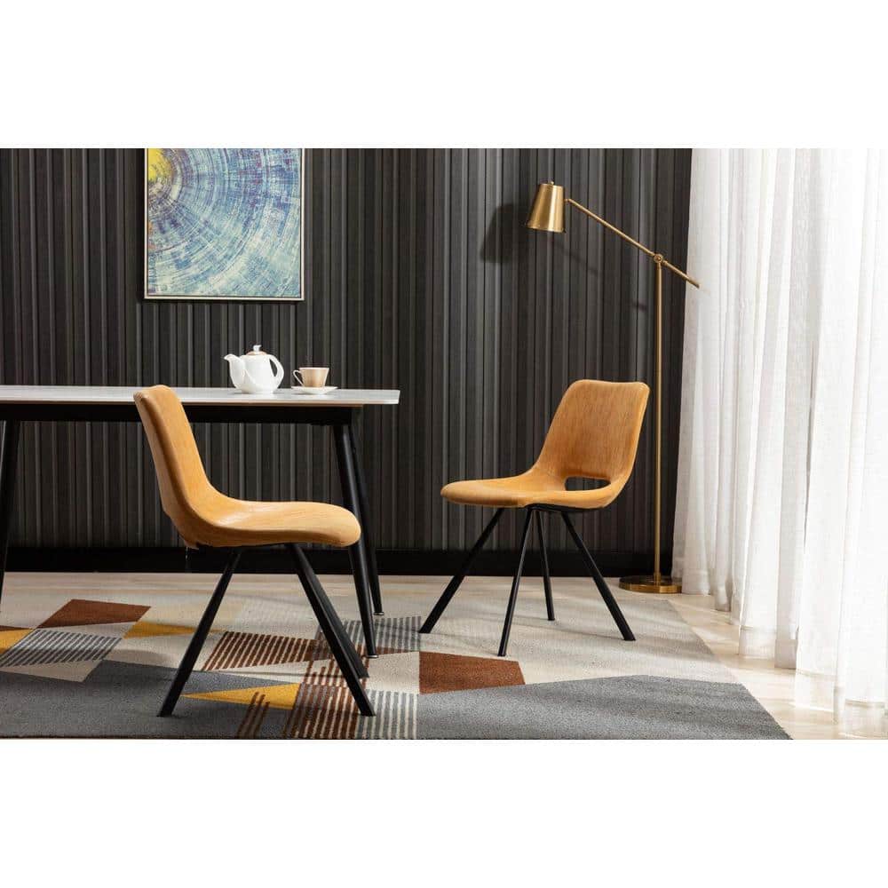Sleek Tan Leather & Metal Upholstered Low Side Chair