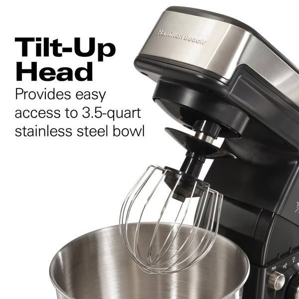 Hamilton Beach Electric Stand Mixer, 4 Quarts, Dough Hook, Flat