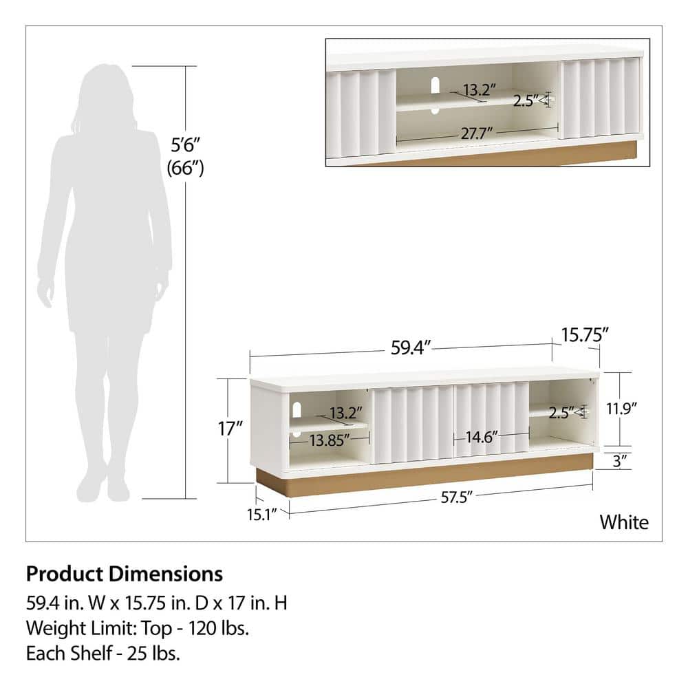 Glossy White and Golden Bronze Modern TV Stand with Cabinet