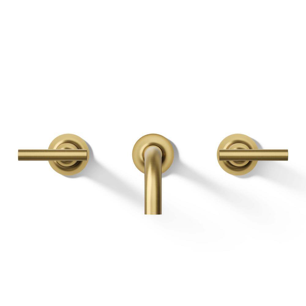 Purist Brushed Brass 2-Handle Low-Arc Wall-Mount Bathroom Faucet