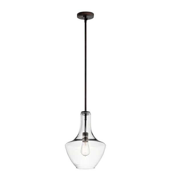 KICHLER Everly 15.25 in. 1-Light Olde Bronze Transitional Shaded Kitchen Bell Pendant Hanging Light with Clear Glass