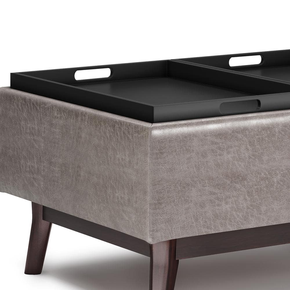 Owen Mid Century Modern Distressed Grey Storage Ottoman with Tray Top