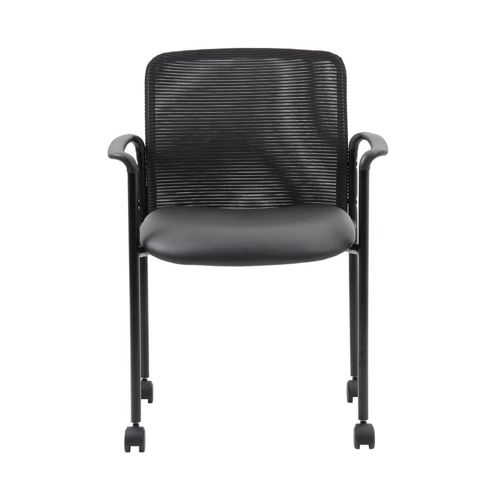 Black Mesh Guest Chair with Fixed Arms and Metal Frame