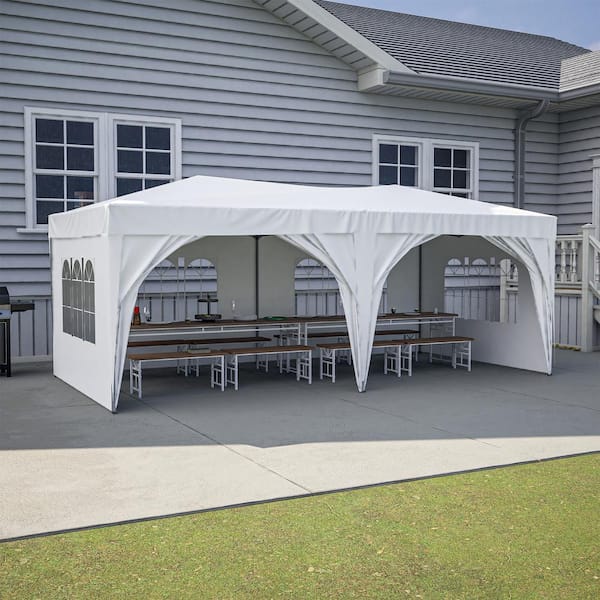 Cesicia Outdoor Portable 10 ft. x 20 ft. Beige Slant Leg Pop-Up Canopy with 6 Removable Sidewalls and Carry Bag