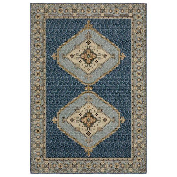 2' X 3' Blue And Gold Medallion Area Rug