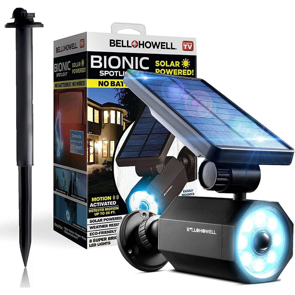 Bell + Howell 180-Degrees Swiveling Light Black Solar Powered Motion  Activated Outdoor 108 Integrated LED Bionic Floodlight 7897 - The Home Depot