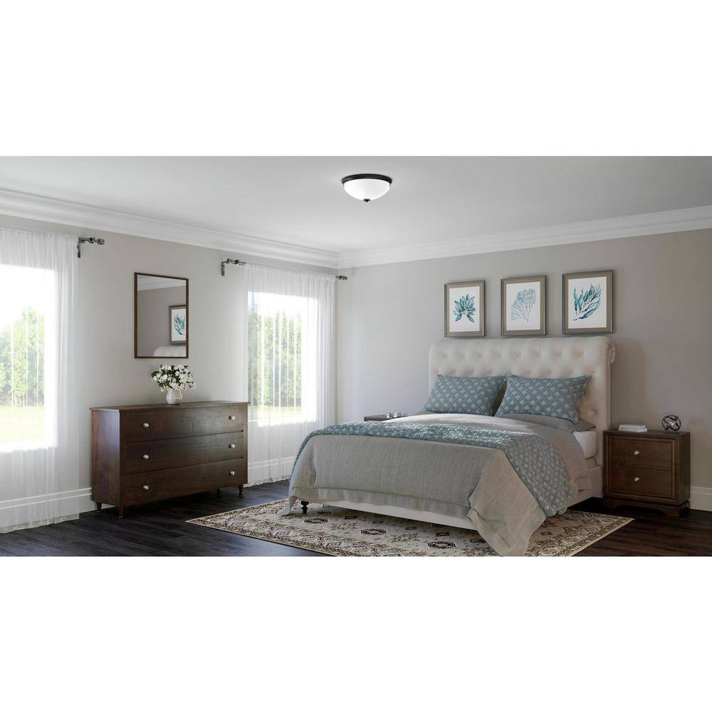 Black and White Glass 2-Light Flush Mount Ceiling Fixture