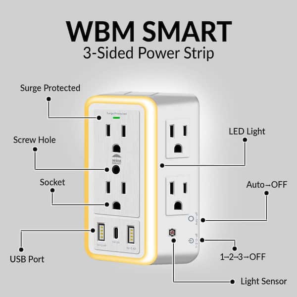 WBM SMART Power Strip Cube by WBM, 10A Surge Protector Wireless