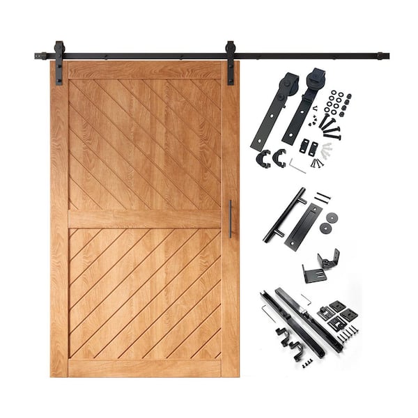 XT4 48 in. x 80 in. C-Panel Early American Slanted Stripe Design Solid Pine Wood Sliding Barn Door with Hardware Kit