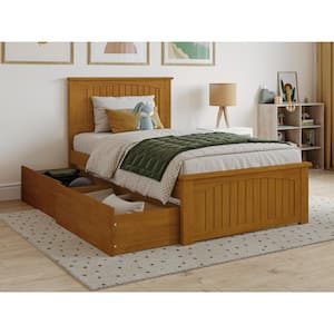 Nantucket Light Toffee Natural Bronze Solid Wood Frame Twin Platform Bed with Matching Footboard and Storage Drawers