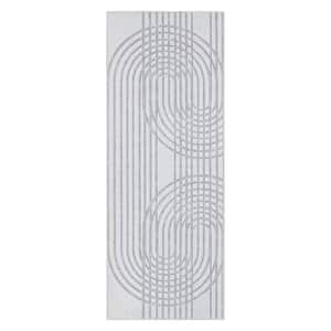 Contemporary Lines Machine Washable 2'6"x10' Ivory Runner Rug