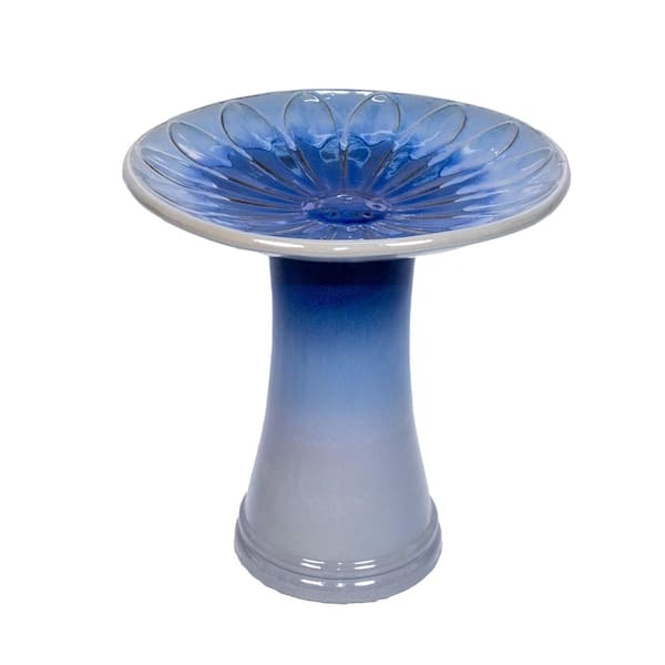 17.4 in. Ceramic Birdbath for Patio, Garden-Blue Ombre UV/Frost-Resistant