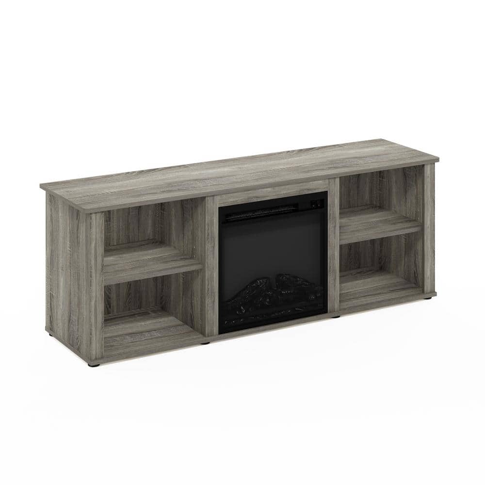 French Oak Grey 60" TV Stand with Electric Fireplace