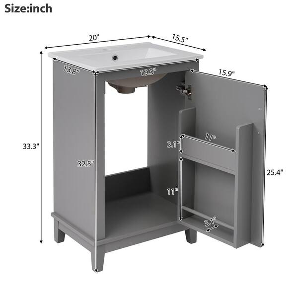 Xzkai 20 in. D x 15.5 in. W x 33 in. H Single Sink Bath Vanity in