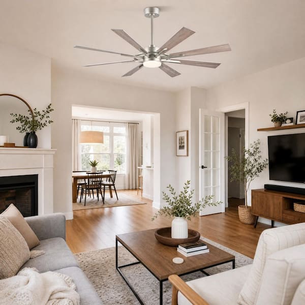 Merra 60 in. Indoor Nickel and White Oak 8-Blade Ceiling Fan with