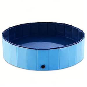 7.3 ft. Blue Foldable Round 16 in. Deep Kiddie Pool, Doggie Wading Pool for Puppy Small Medium Large Dogs Cats and Kids