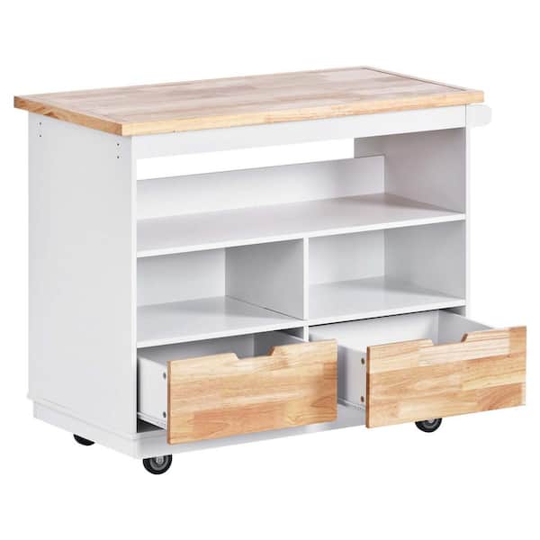 Whatseaso Modern Design Kitchen Island With Solid Wood Top