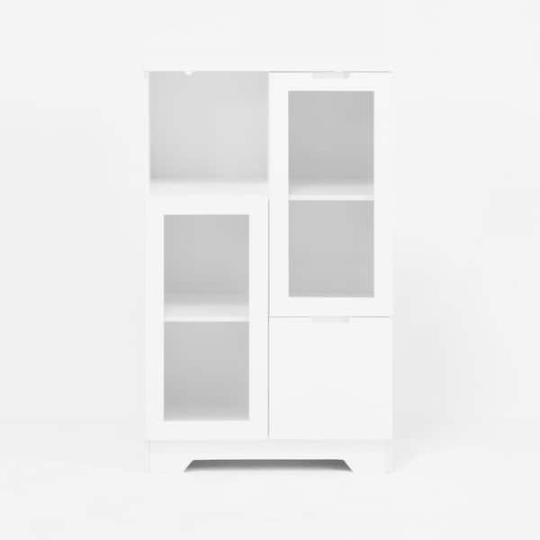 Otryad MDF painted Cabinet with Glass Doors and drawer, open storage space for Kitchen in White