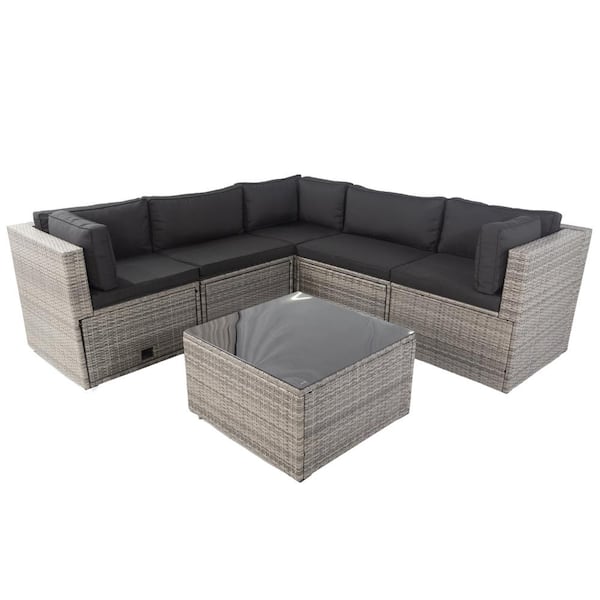 Black rattan best sale 3 seater sofa