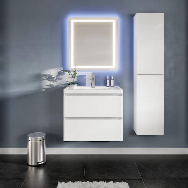 Eviva Glazzy 28 in. W x 18.75 in. D x 22 in. H Floating Bathroom Vanity in White with White Acrylic Top with White Sink